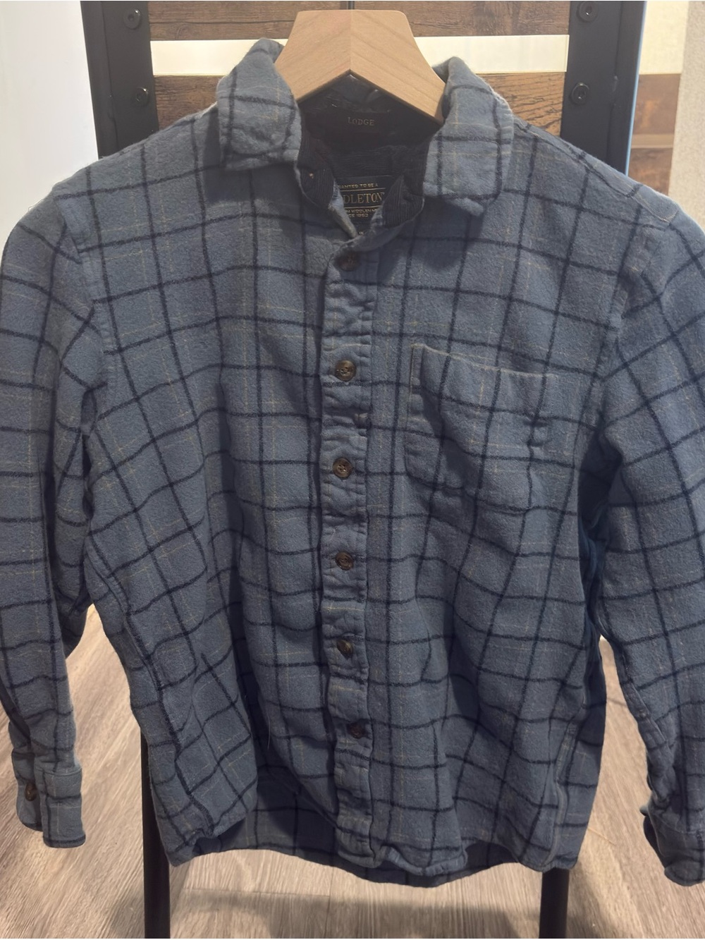 Boys Pendleton Blue Merino Lodge Windowpane Plaid Button-Up Shirt